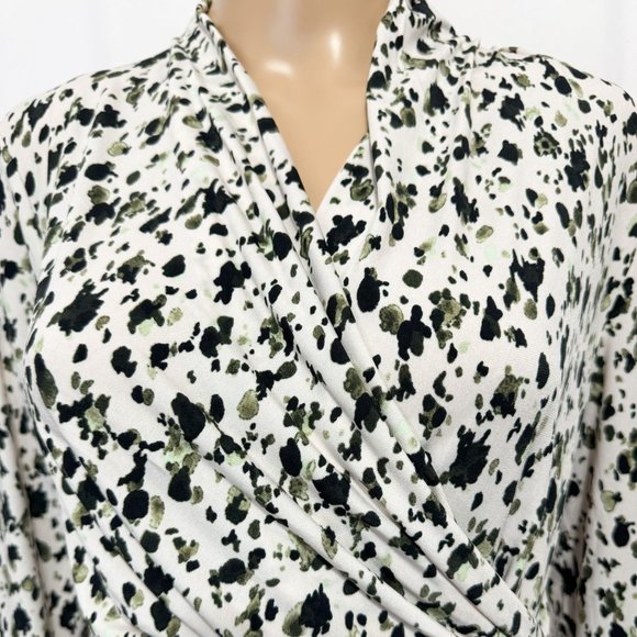 DKNY NWT Sz M Olive Multi Surplice Detailed Long Sleeve Top - Picture 7 of 10
